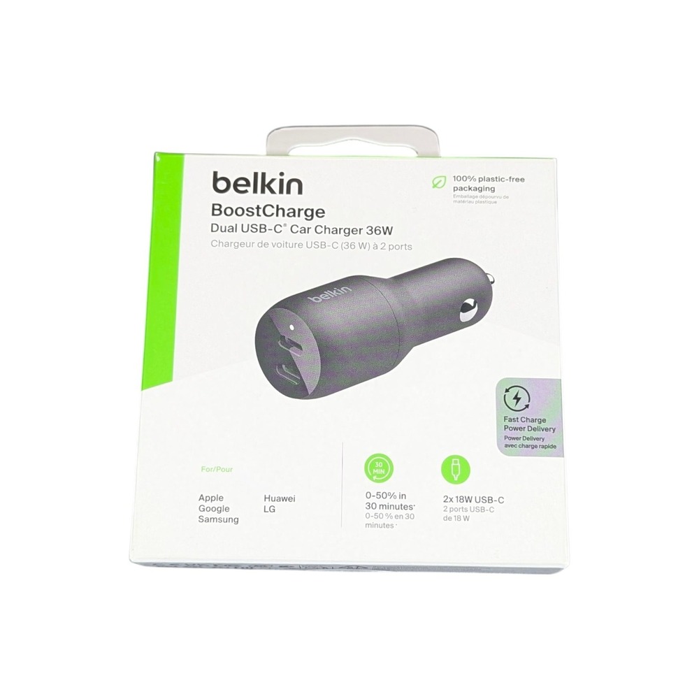 Aa3U Belkin USB-C PD‎ Car Charger 36W Dual 18W USB-C Power Delivery Car Charger